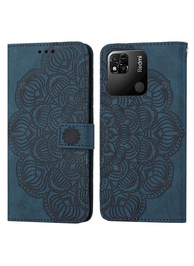 HuHa Case Cover For Xiaomi Redmi 9C / 10A Mandala Embossed Flip Leather Phone Case Blue 