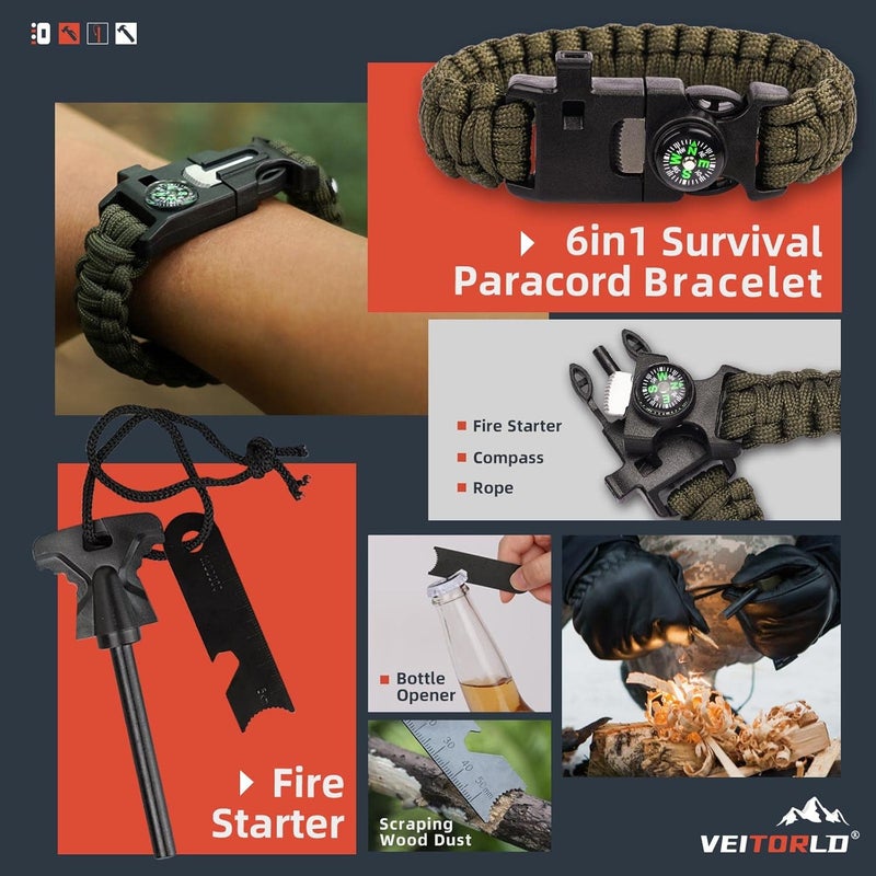 VEITORLD Gifts for Him Men Husband Dad Valentines Day - Survival Gear and Equipment 12 in 1, Survival Kits - Cool Fishing Hunting Camping Anniversary Birthday Gift for Man Teen Boy Boyfriend Women - Image 3