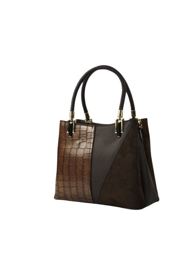 Medium-sized crocodile-pattern handbag -brown