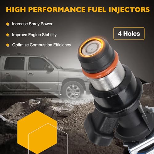 Gledewen 48 53 60 Fuel Injector 4 Holes 8Pcs Compatible with 19992006 Chevrolet Silverado Suburban Tahoe Cadillac Escalade GMC Sierra Yukon Isuzu Hummer Buick Replaces 17113553 25323974 - Image 3