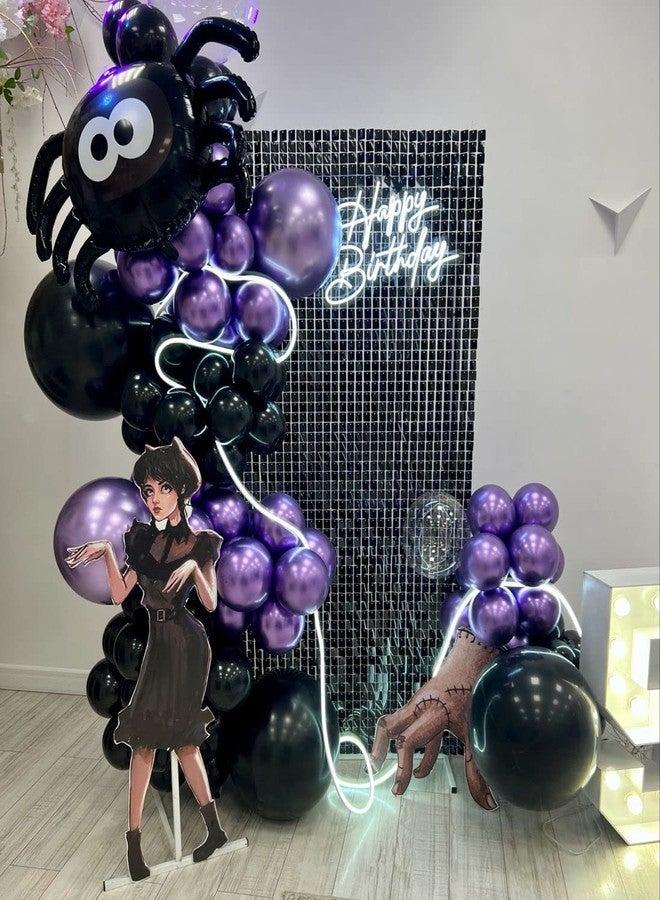 duile 133pcs Wednesday Balloon Garland Arch Kit Black and Chrome Purple Balloons for Wednesday Themed Party Supplies Birthday Party Decoration (no backdrop) - Image 3