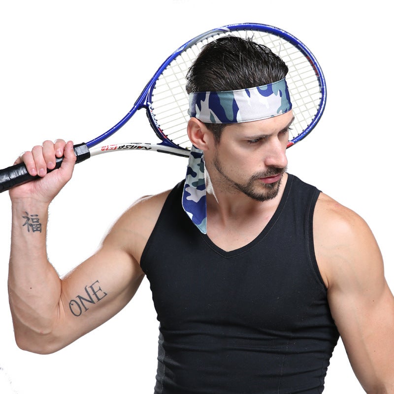 Generic Mens and Womens Sports Headband Running Headband Yoga Hair Band Fitness Sweat-absorbent Headband Strap Headband Blue camouflage (short) 