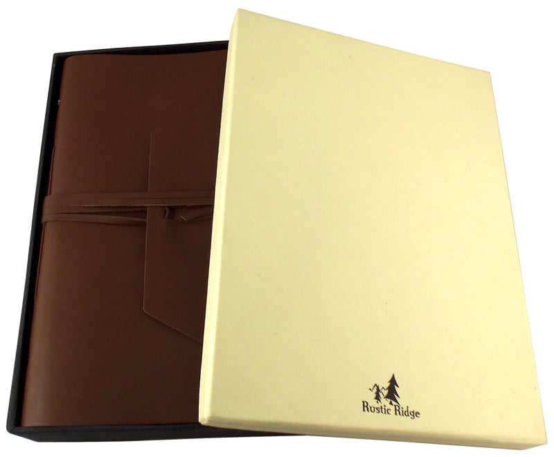 Rustic Ridge Leather Large Genuine Leather Expedition Journal/Sketchbook with Gift Box - 380 Pages - 9" x 12" - Vintage Style - Rich Dark Brown - Image 3