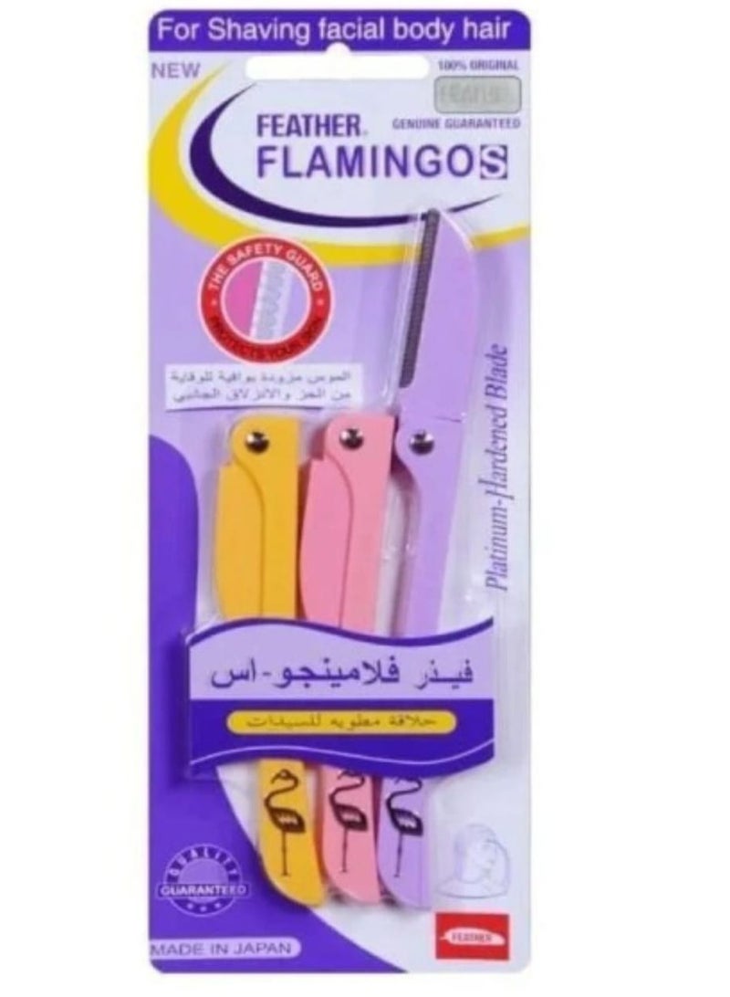 Feather Flamingo S Women's Folded Razor, 3 Pieces