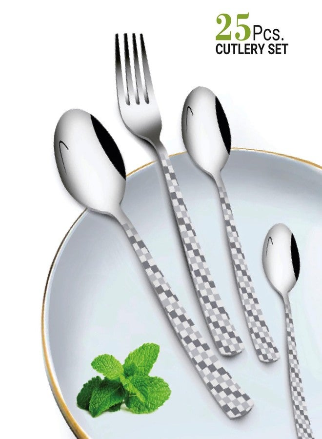 POGON Myra Stainless Steel Cutlery Set- Set of 24 (Contains: 6 Dessert Spoons, 6 Dessert Forks, 6 Tea Spoons, 6 Small Spoon, 1 Stand), Cutlery Set for Dining Table Stylish, Silver Kitchen Dining Set - Image 2