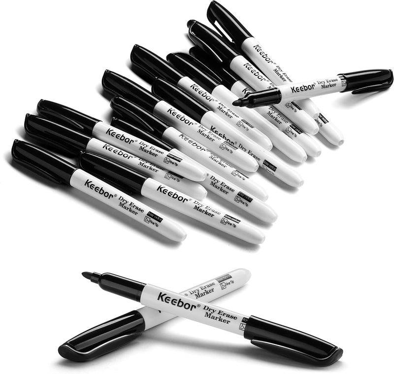 Keebor Fine Tip Dry Erase Markers, Black | Low-Odor | Non-Toxic, 16 Count White Board Dry Erase Markers, Office Supplies - Image 1