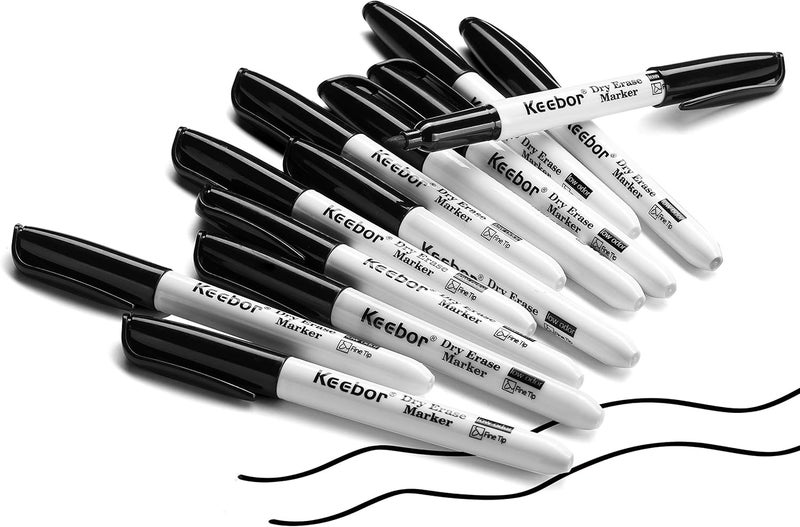 Keebor Fine Tip Dry Erase Markers, Black | Low-Odor | Non-Toxic, 16 Count White Board Dry Erase Markers, Office Supplies - Image 5