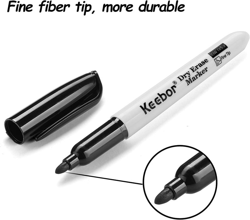 Keebor Fine Tip Dry Erase Markers, Black | Low-Odor | Non-Toxic, 16 Count White Board Dry Erase Markers, Office Supplies - Image 2