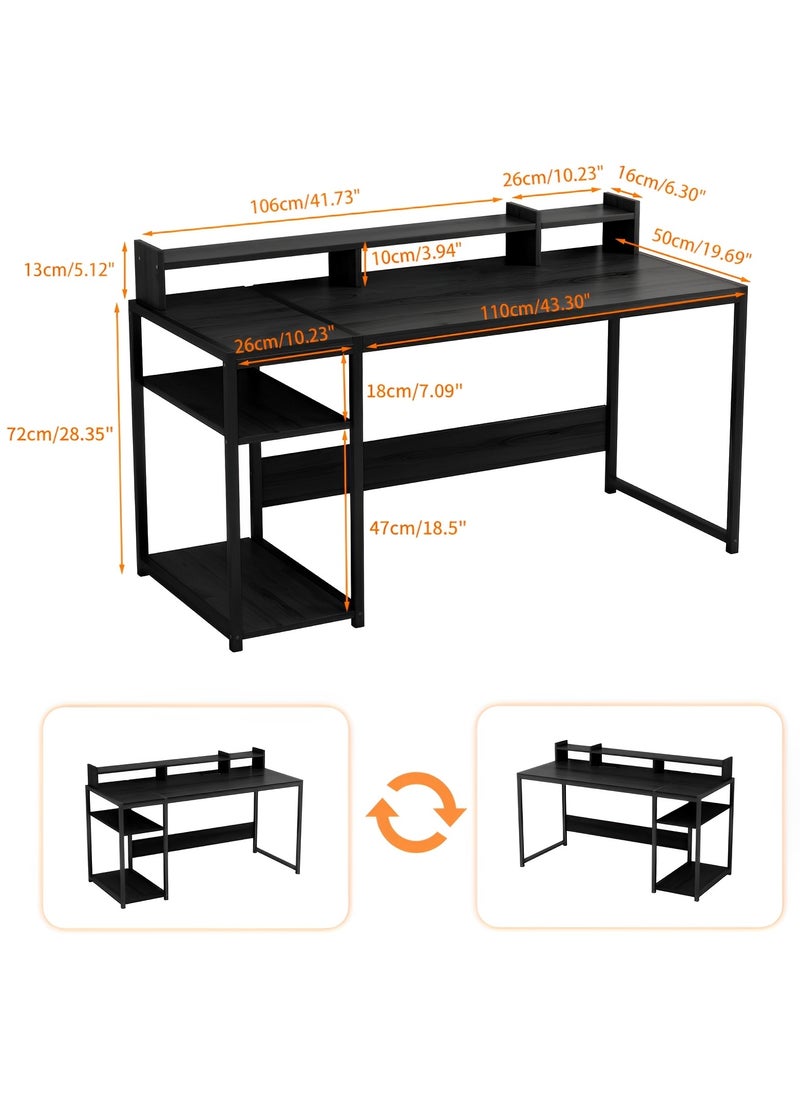 SHEIDLIN - Computer Desk，54" Gaming Desk, Home Office Desk Built-In Dual Storage Shelves & Triple Monitor Stand ， Storage Space-Savor, Modern Table, Black - Image 1
