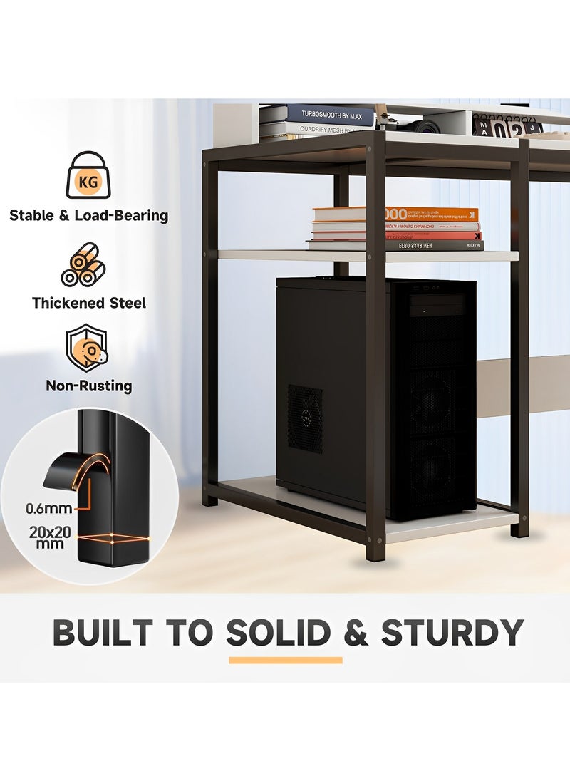 SHEIDLIN - Computer Desk，54" Gaming Desk, Home Office Desk Built-In Dual Storage Shelves & Triple Monitor Stand ， Storage Space-Savor, Modern Table, Black - Image 1