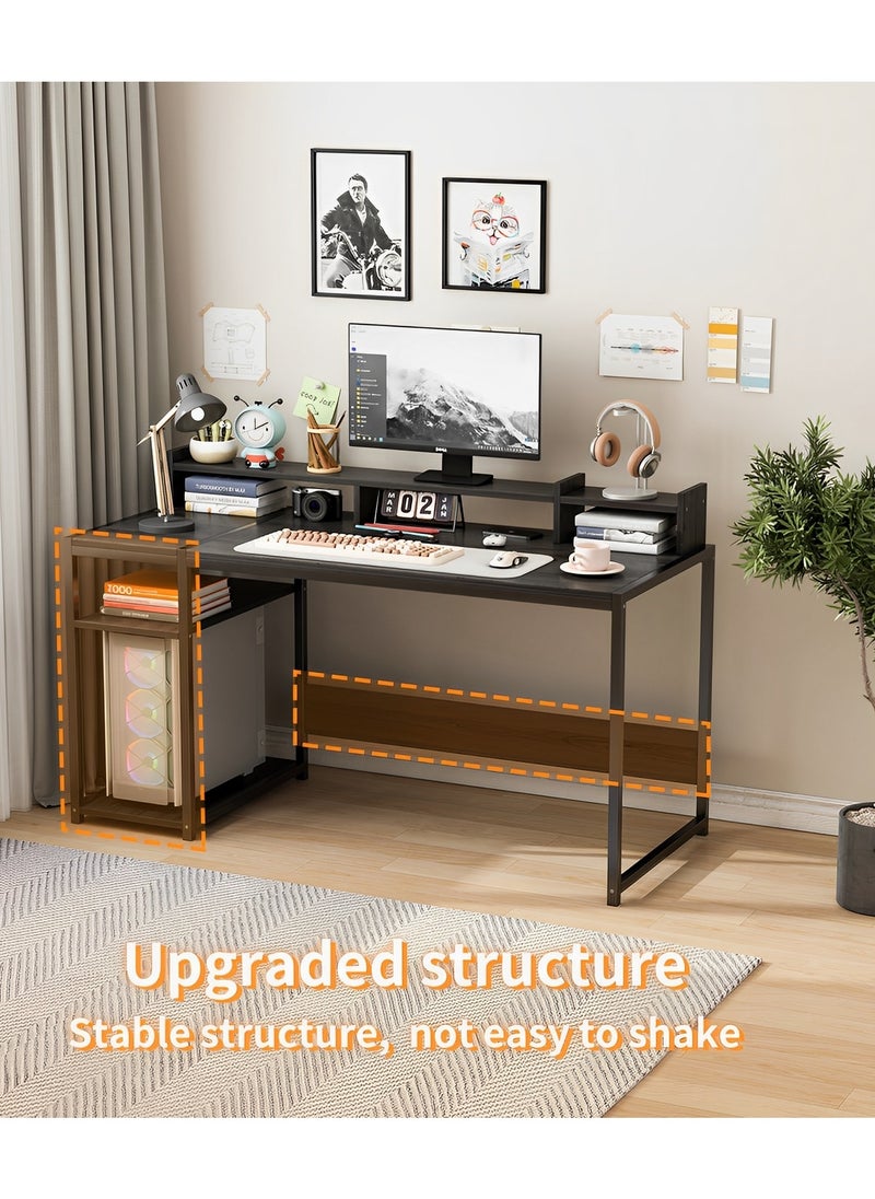 SHEIDLIN - Computer Desk，54" Gaming Desk, Home Office Desk Built-In Dual Storage Shelves & Triple Monitor Stand ， Storage Space-Savor, Modern Table, Black - Image 1