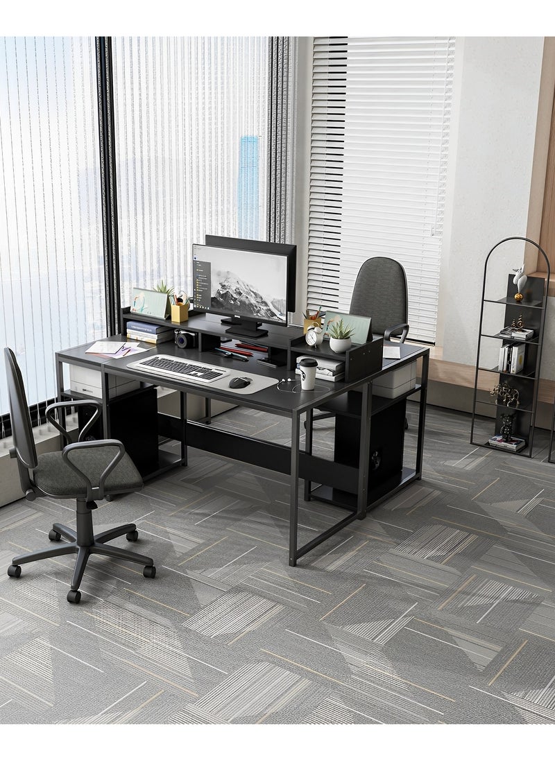 SHEIDLIN - Computer Desk，54" Gaming Desk, Home Office Desk Built-In Dual Storage Shelves & Triple Monitor Stand ， Storage Space-Savor, Modern Table, Black - Image 1