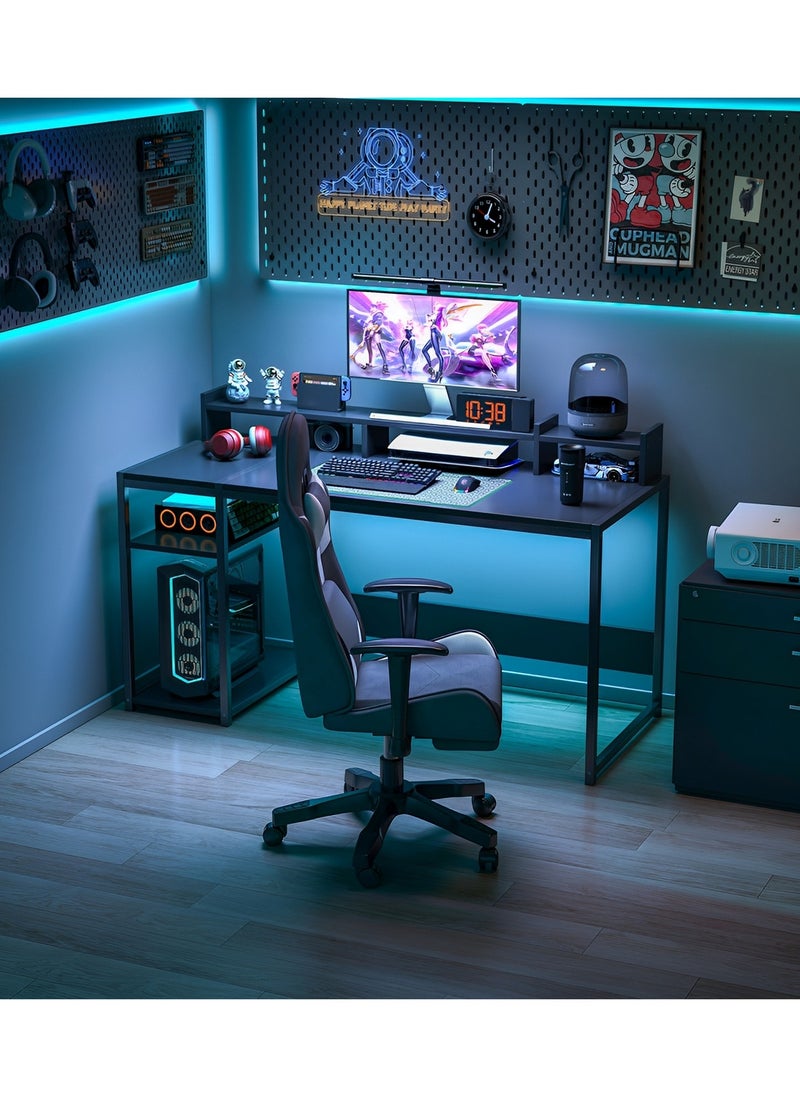 SHEIDLIN - Computer Desk，54" Gaming Desk, Home Office Desk Built-In Dual Storage Shelves & Triple Monitor Stand ， Storage Space-Savor, Modern Table, Black - Image 1