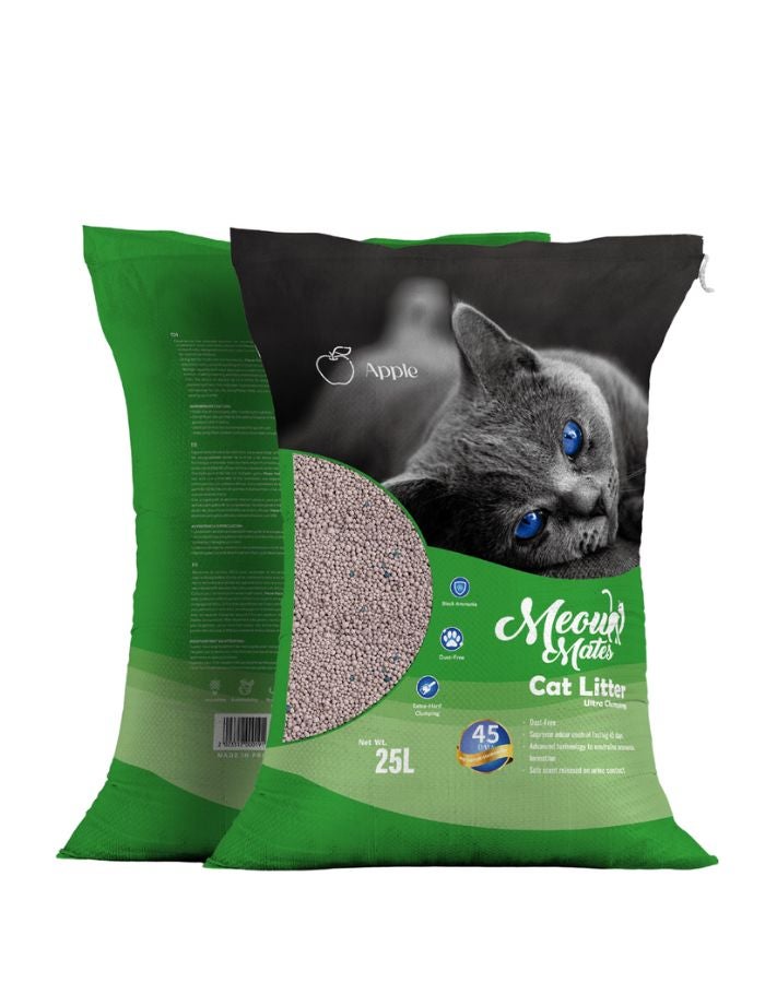 بنتونايت رمل قطط مياو ميتس بنتونيت - برائحة التفاح، 25 لترًا / 7.5 كجم - متكتل ويتحكم بالرائحة لمدة 45 يومًا - Image 2