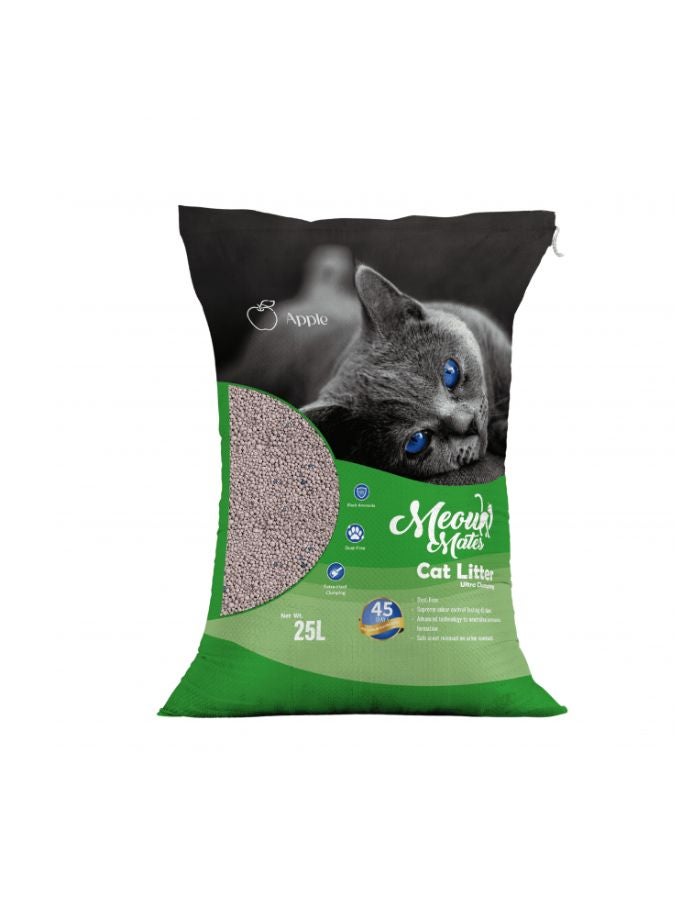 بنتونايت رمل قطط مياو ميتس بنتونيت - برائحة التفاح، 25 لترًا / 7.5 كجم - متكتل ويتحكم بالرائحة لمدة 45 يومًا - Image 1