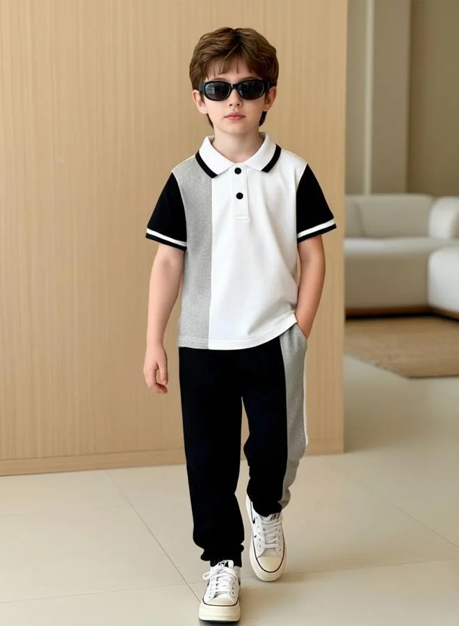 Take Two Boys Color Block Polo T-Shirt and Pants Set