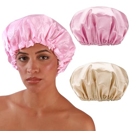 Smilco 2-Pack Reusable Shower Caps - 12.6 Inch EVA Large Hair Protector, Waterproof Double Layer for Women - Image 1