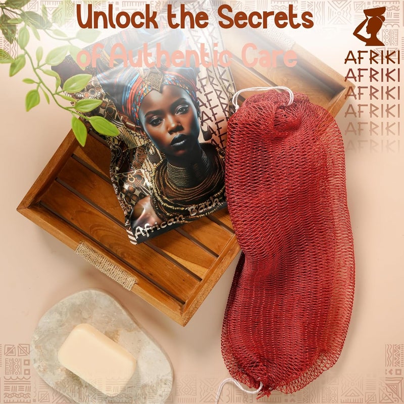 AFRIKI إسفنجة الشبكة الأفريقية من أفريقي – مقشر الجسم، مملوكة للسود ومتجذرة في أفريقيا، لجميع أنواع البشرة | طول 45 بوصة (اللون النبيذي) - Image 4