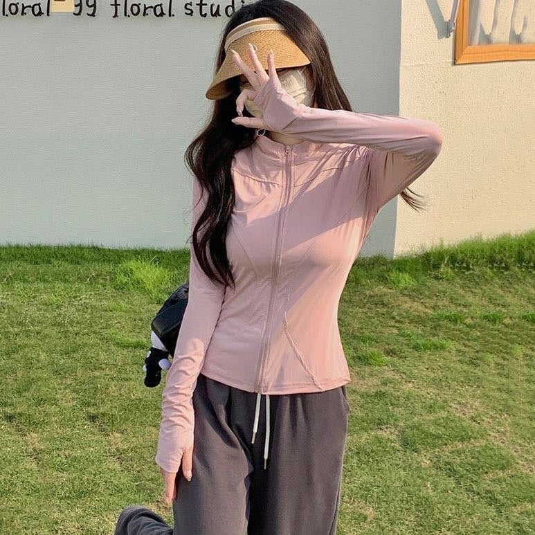 Generic Summer Popular Slim-Fitting Sun Protection Clothing Upf50 Womens Casual Yoga Thin Jacket Outdoor Sports Ice Silk Sun Protection Clothing Pink 