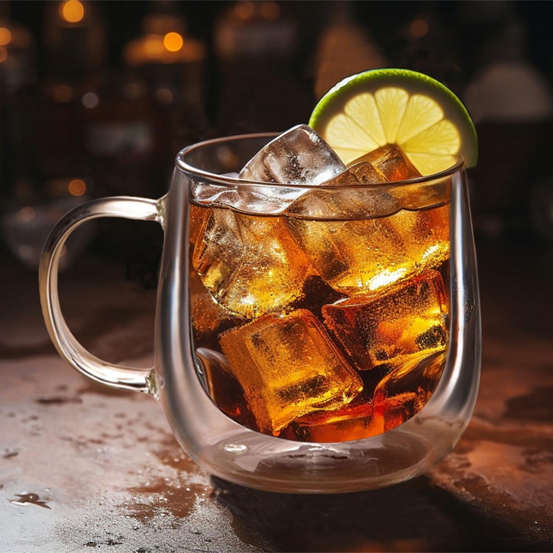 BNUNWISH Large Double Walled Glass Coffee Mugs Beer Cups 24oz set of 2, Insulated Clear Borosilicate Glass Tea Lemonade Cups with Handle - Image 3