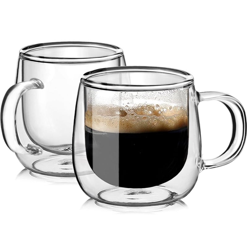 BNUNWISH Large Double Walled Glass Coffee Mugs Beer Cups 24oz set of 2, Insulated Clear Borosilicate Glass Tea Lemonade Cups with Handle - Image 1
