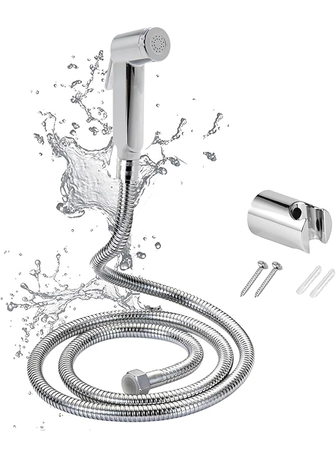 The Bros AZTON_S-3044 Premium Chrome Handheld Bidet Sprayer Set – 47” Stainless Steel Hose, Wall-Mounted Shattaf for Toilet, Personal Hygiene Washer, Leak-Proof and Easy Installation - Image 1