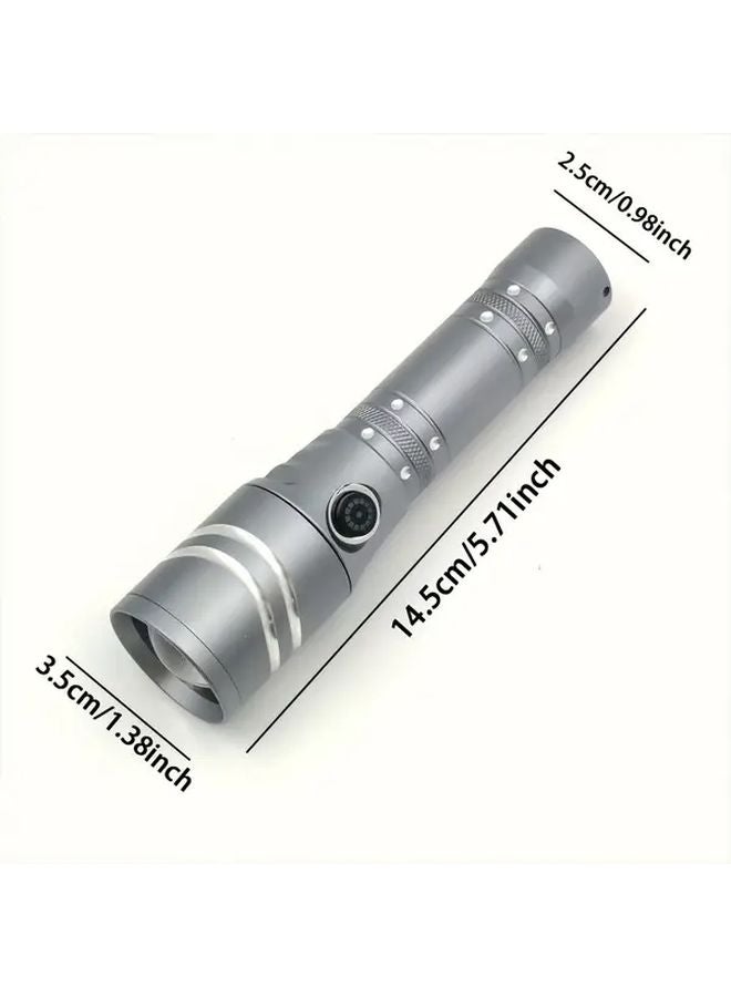 1pc Silvery Variable Focus LED Flashlight High Lumen Aluminum Body Rechargeable Spotlight - Image 4
