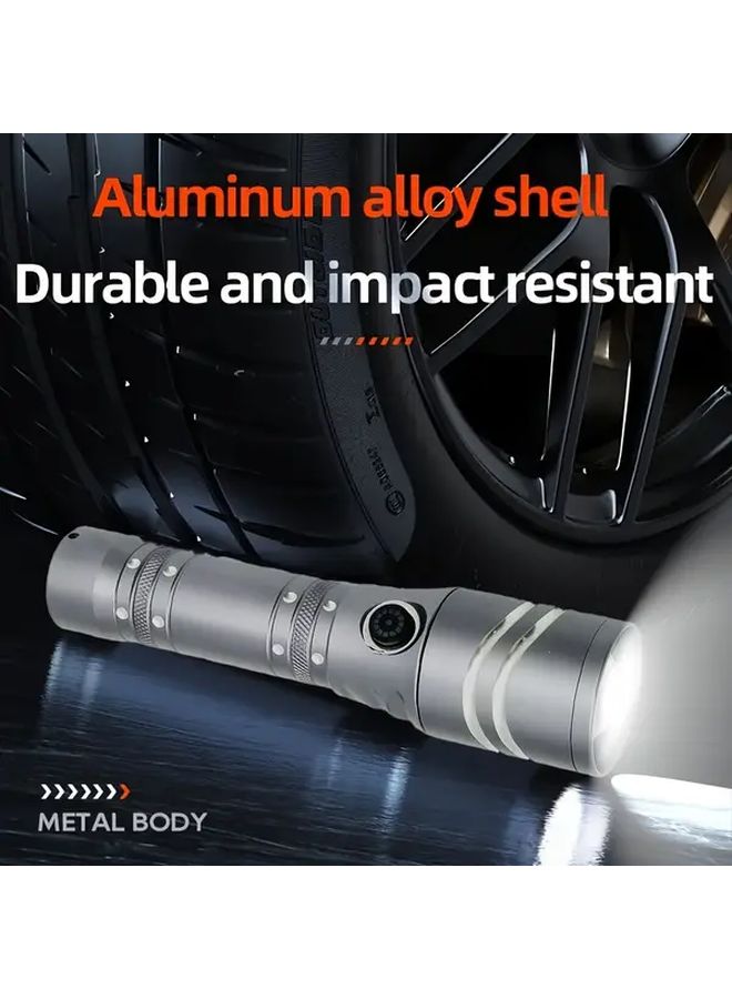 1pc Silvery Variable Focus LED Flashlight High Lumen Aluminum Body Rechargeable Spotlight - Image 3