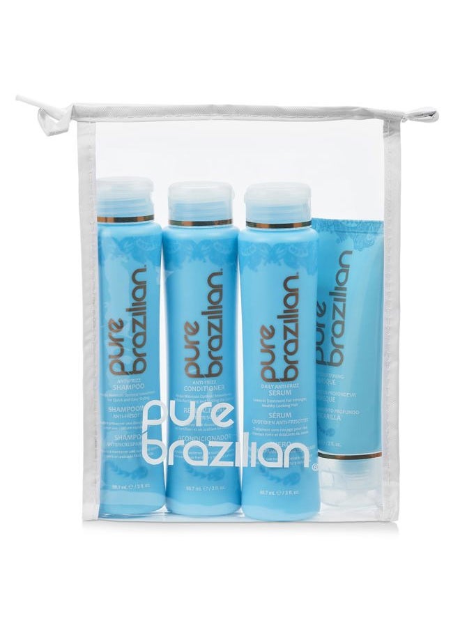 Pure Brazilian 4-Piece Essential Travel Size Kit: Anti-Frizz Shampoo, Conditioner, Serum & Masque  - Image 1