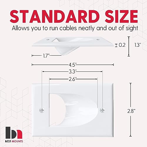 Best Mounts 2 Pack Wall Plate Cable Pass Through with Bracket - In Wall Cable Management Kit - Recessed Cable Wall Plate Pair with Single Gang Low Voltage Mounting Bracket - Decorator Cover for Low Voltage Cables - Image 4