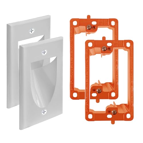 Best Mounts 2 Pack Wall Plate Cable Pass Through with Bracket - In Wall Cable Management Kit - Recessed Cable Wall Plate Pair with Single Gang Low Voltage Mounting Bracket - Decorator Cover for Low Voltage Cables - Image 1