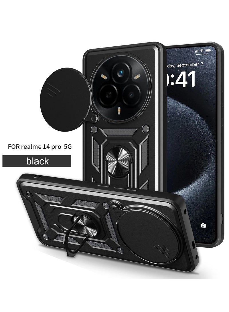 Fankalo Phone Cover for Realme 14 Pro 5G with Slide Camera Cover Drop Protective Phone Case with Magnetic Car Mount Holder - Image 1