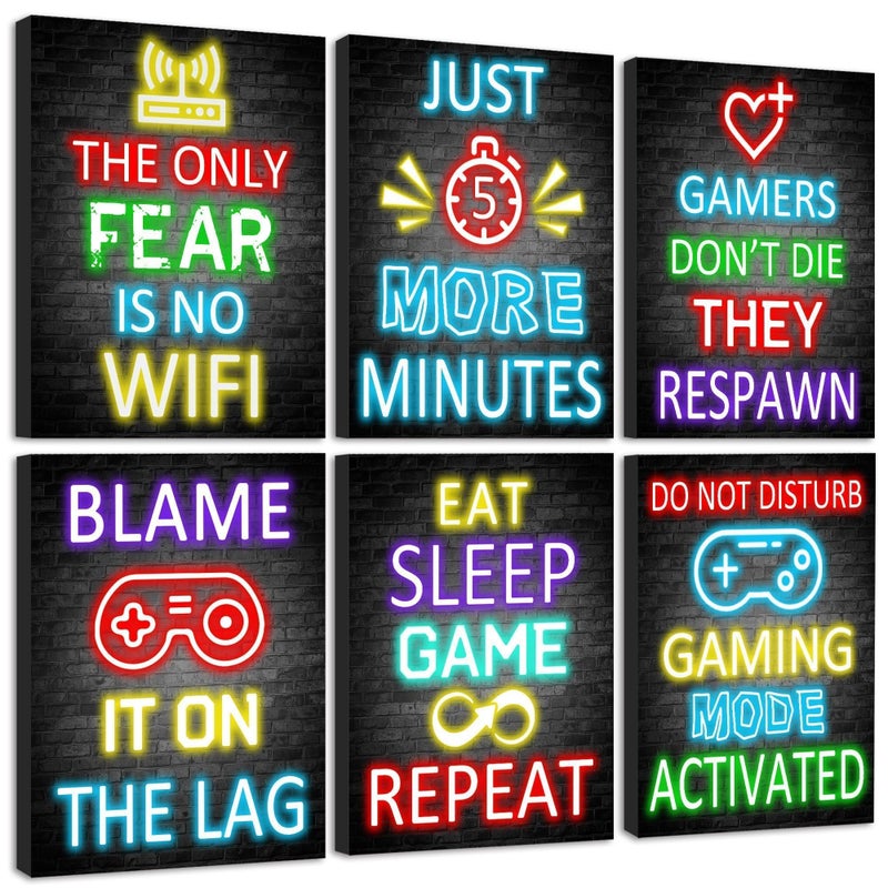 KUVIOKE Video Gamer Room Decor for Teen Boys Gaming Wall Art Gamer Neon Sign Teenage Bedroom Decor Ready to Hang Set of 6 8x10in Framed - Image 2