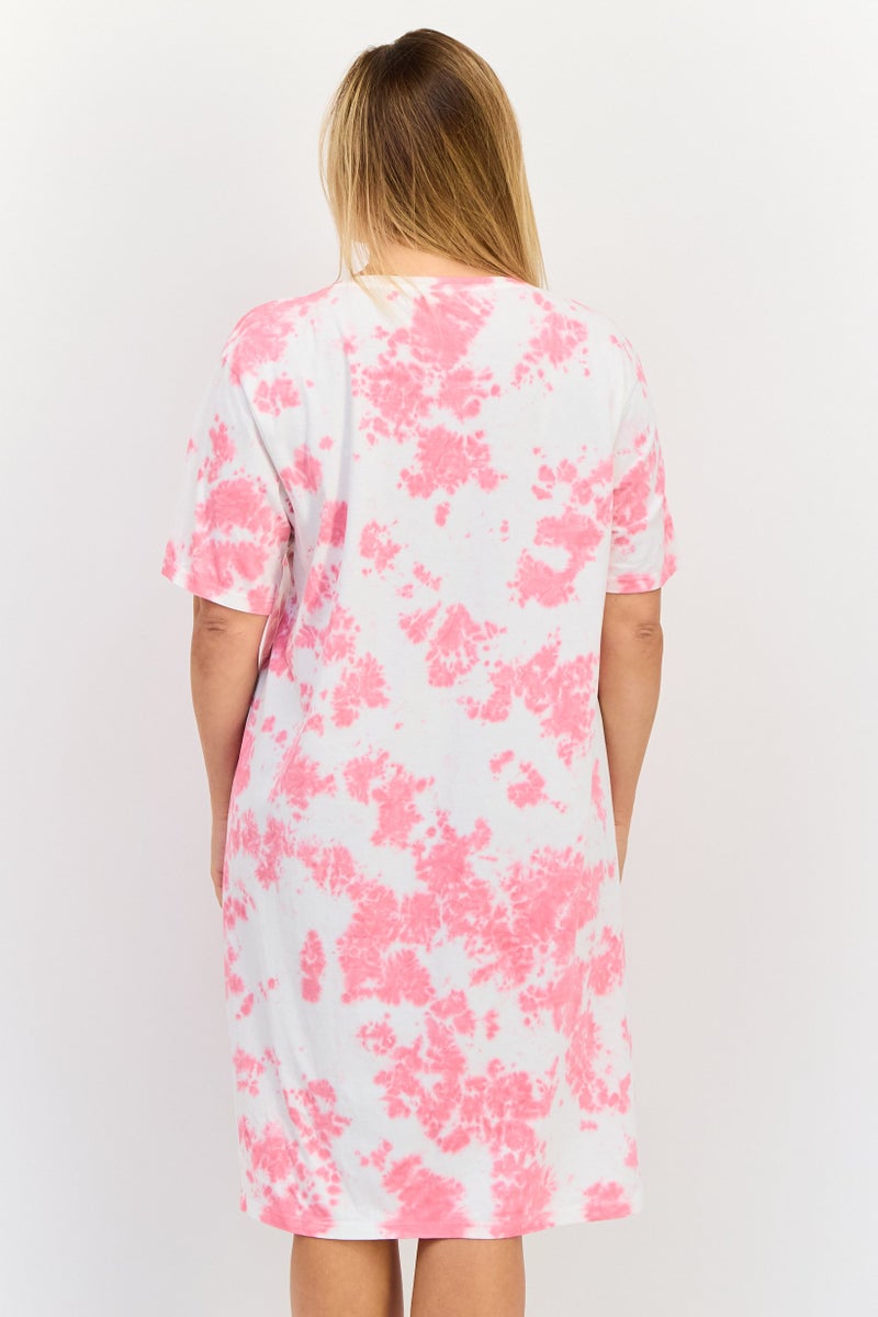 zivame Women Tie Dye Short Sleeves Sleeping Dress, Multicolor - Image 4