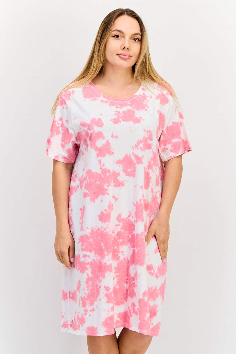 zivame Women Tie Dye Short Sleeves Sleeping Dress, Multicolor - Image 1