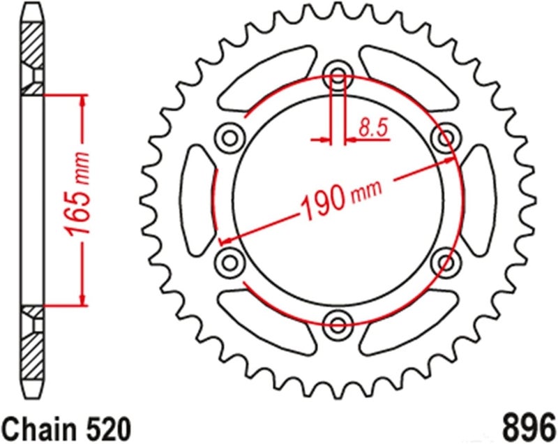 QASULER 520 Motorcycle Rear Sprocket (52 Teeth)