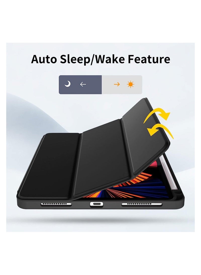 راكسوم حافظة متوافقة مع جهاز iPad Pro 11 Case 2021/2020 مع حامل قلم، لجهاز iPad Pro 11 بوصة الجيل الثالث/الثاني، حافظة واقية ثلاثية الطي مع ظهر ناعم من مادة TPU، خاصية الإيقاظ/السكون التلقائي - Image 4