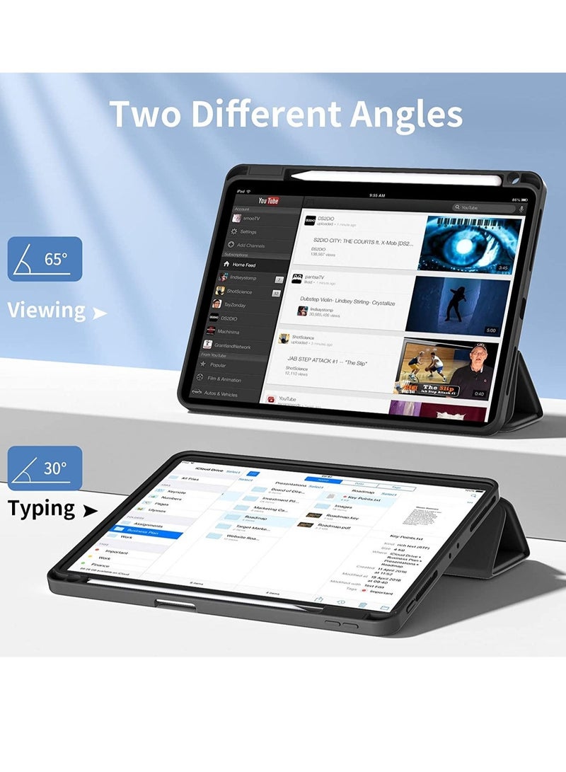 راكسوم حافظة متوافقة مع جهاز iPad Pro 11 Case 2021/2020 مع حامل قلم، لجهاز iPad Pro 11 بوصة الجيل الثالث/الثاني، حافظة واقية ثلاثية الطي مع ظهر ناعم من مادة TPU، خاصية الإيقاظ/السكون التلقائي - Image 2