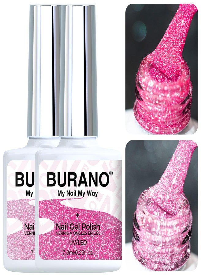 BURANO Pink Reflective Glitter Gel Nail Polish, 2 Bottles UV Sparkle Nail Polish Gel, 7.3ml Holographic Glitter Polish Curing Need for Nail Salon Home DIY S5 S21 - Image 1