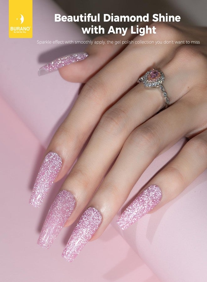 BURANO Pink Reflective Glitter Gel Nail Polish, 2 Bottles UV Sparkle Nail Polish Gel, 7.3ml Holographic Glitter Polish Curing Need for Nail Salon Home DIY S5 S21 - Image 3