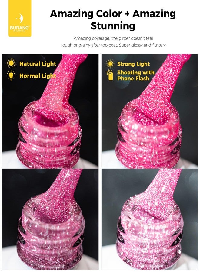 BURANO Pink Reflective Glitter Gel Nail Polish, 2 Bottles UV Sparkle Nail Polish Gel, 7.3ml Holographic Glitter Polish Curing Need for Nail Salon Home DIY S5 S21 - Image 4