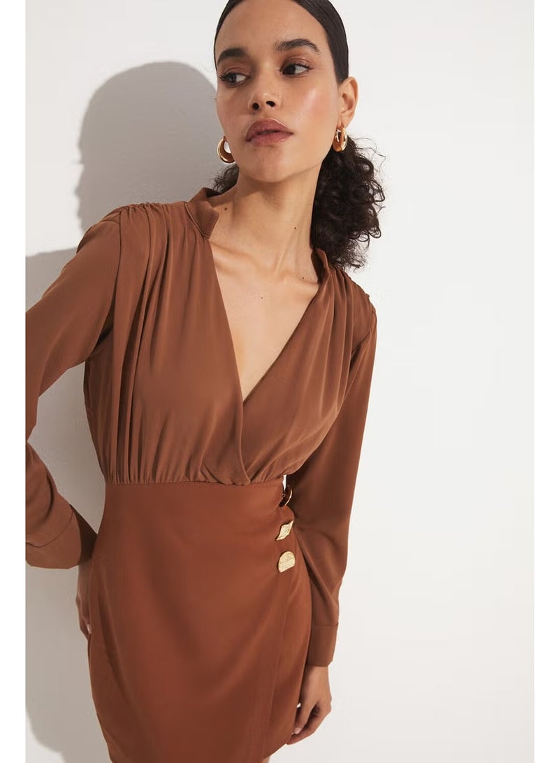 JUNE Fitted Dress with Button Detail - Image 1