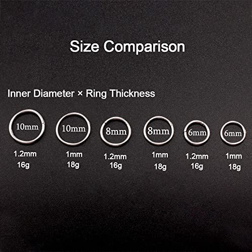 Earblity 10 PCS 16g*0g Silver Ear Gauges Ear Rings Stacks Ear Plugs Tunnels Hypoallergenic 316L Stainless Steel Nose Nipple Lip Body Piercing Jewelry - Image 3