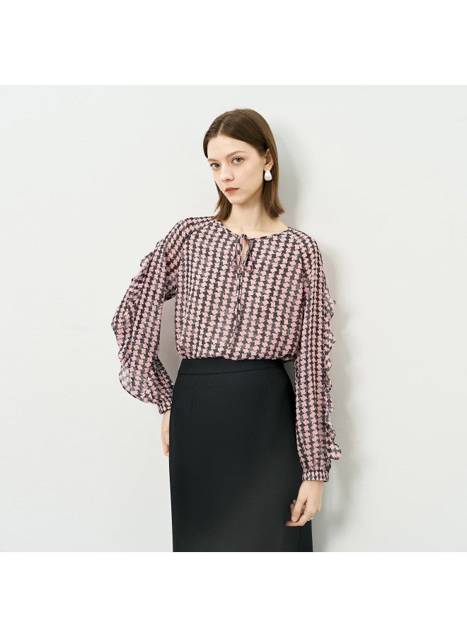 Yanyee Pink Plaid Shirt Women Autumn Design Loose Slim Elegant Blouse Pink Floral XL - Image 1