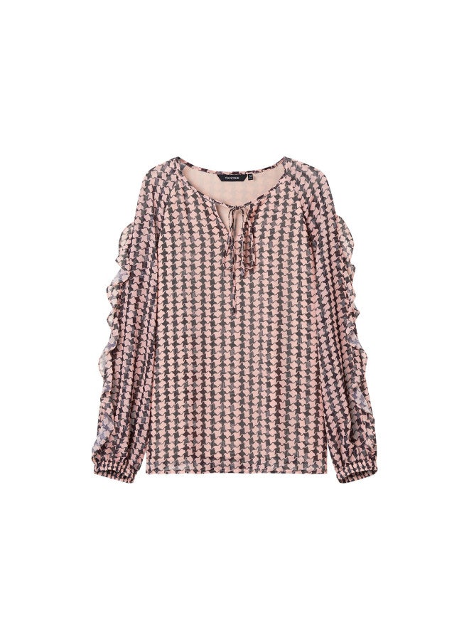 Yanyee Pink Plaid Shirt Women Autumn Design Loose Slim Elegant Blouse Pink Floral XL - Image 3