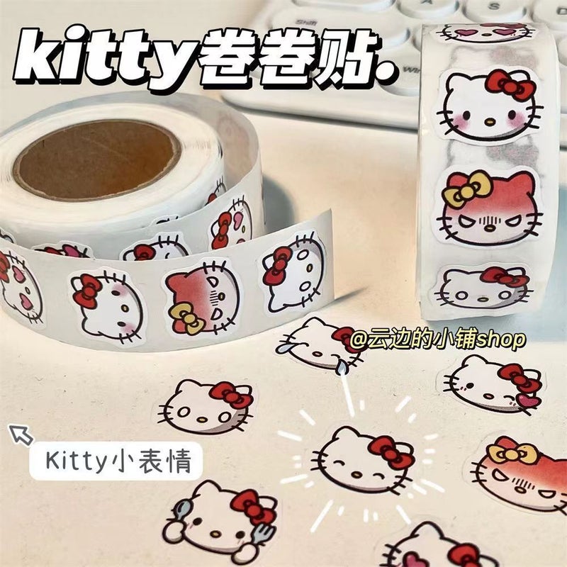 Generic Little Red Book same kitty roll stickers Hello kitty expression decorative dot stickers cartoon cute sealing tape KT cat [1 volume]: 500 stickers per volume