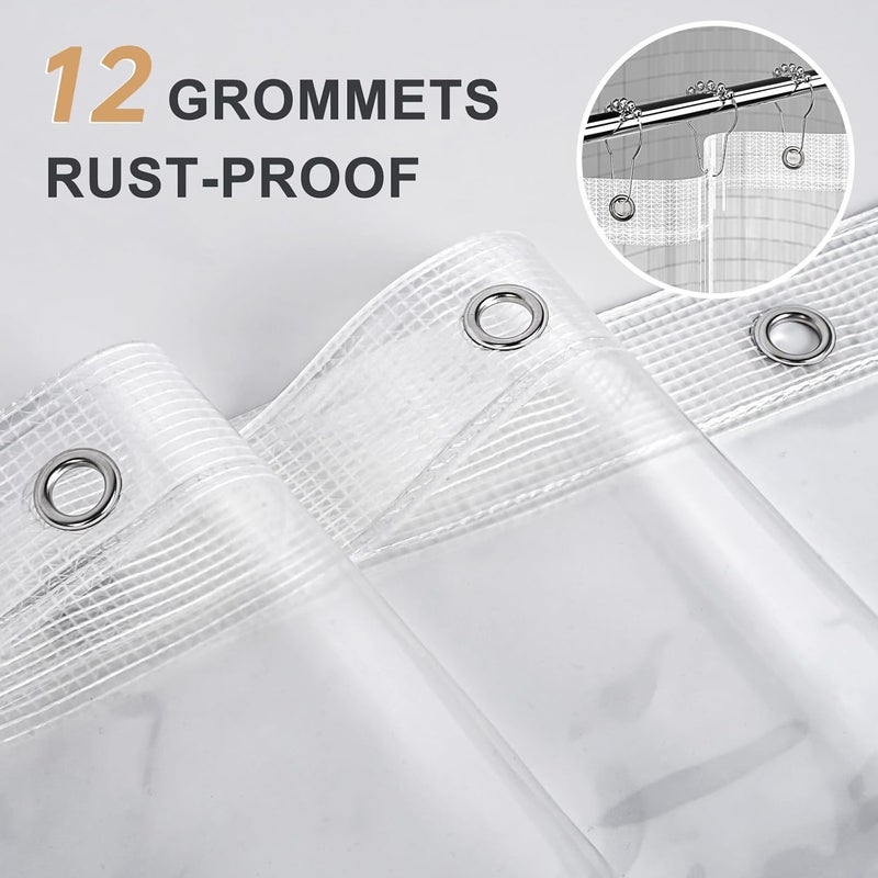 AmazerBath Heavy Duty Shower Curtain Liner 12 Gauge, 72 x 78 Inches Clear Shower Curtain Liner with 3 Clear Stones and 12 Grommet Holes, Weighted Plastic Shower Liner - Image 3