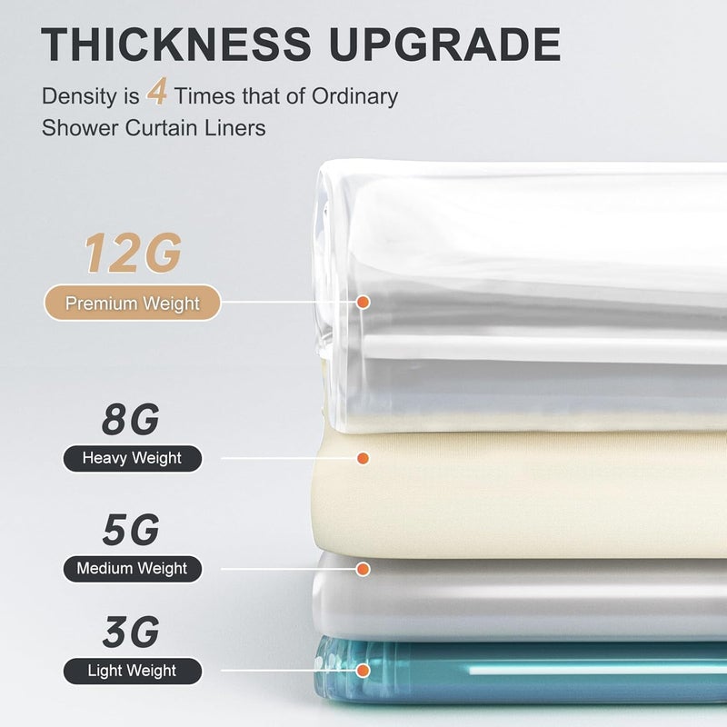 AmazerBath Heavy Duty Shower Curtain Liner 12 Gauge, 72 x 78 Inches Clear Shower Curtain Liner with 3 Clear Stones and 12 Grommet Holes, Weighted Plastic Shower Liner - Image 2