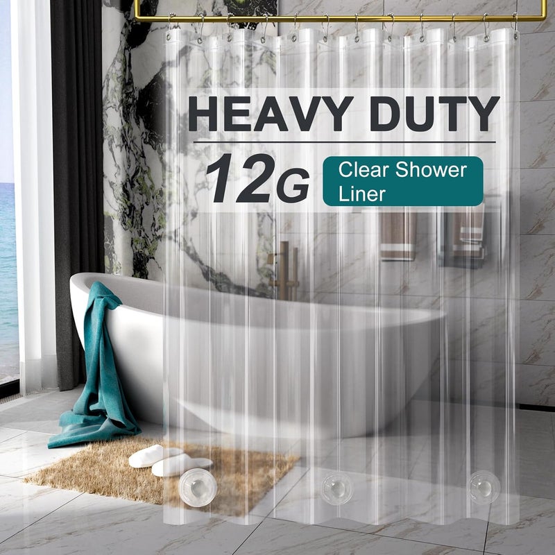 AmazerBath Heavy Duty Shower Curtain Liner 12 Gauge, 72 x 78 Inches Clear Shower Curtain Liner with 3 Clear Stones and 12 Grommet Holes, Weighted Plastic Shower Liner - Image 1