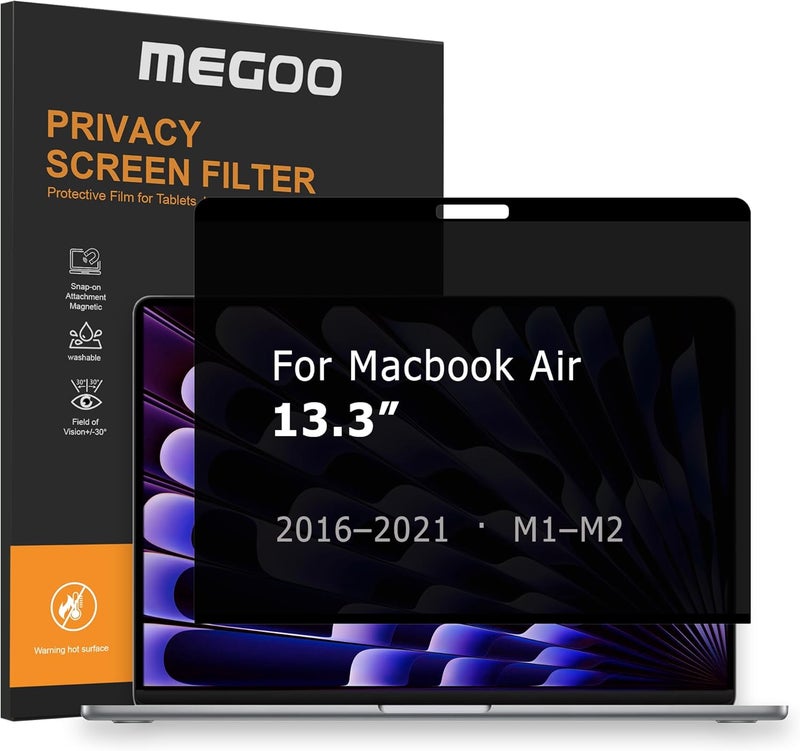 شاشة الخصوصية MEGOO لـ Macbook Pro 13 بوصة (2016-2022، M1، M2) / Macbook Air 13 بوصة (2018-2021، M1)، فلتر الضوء الأزرق، اللمس المطفي، حماية العين من الوهج - حماية الأعمال المتميزة - Image 1